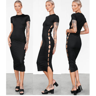 NWT Lioness Brentwood Cap Sleeve Bodycon Midi Dress Black Women's Size AU6 / XS