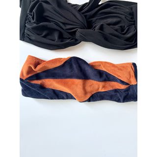 Luxury Set of 2 Strapless Knotted Bikini Top Black Orange Blue Women's Small