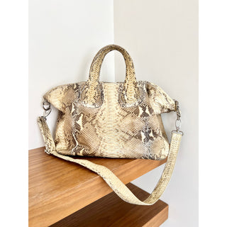 Justified Hunt 100% Embossed Snake Skin Leather Luxury Shoulder Bag Beige Women