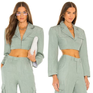 L'ACADEMIE The Robby Crop Blazer & Cargo Pants Sage Green Women's Size Small