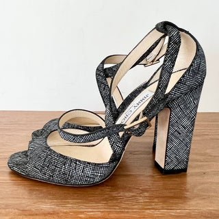 Jimmy Choo Wrap Around Strap Block Heels Sandal Black Women's Size 37 / 6.5