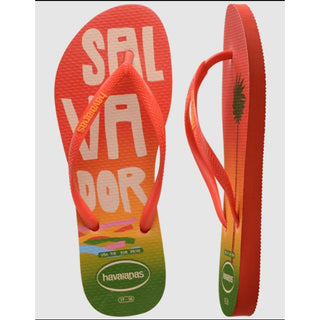 NWT Havaianas Slim Print Postcard Slip On Flip Flops Salvador Orange Women 37/38