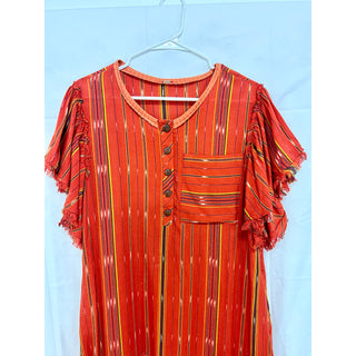 Free People Better Days Striped Henley Ruffle Hem Maxi Dress Red Combo Womens XS