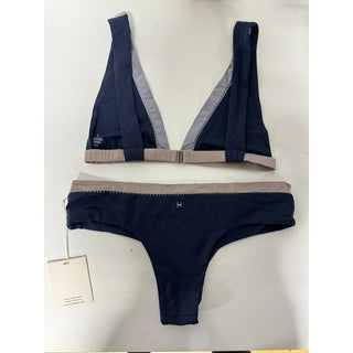 NWT Lisell Hiller Colorblock Finikia Triangle Top and Bikini Bottom Set Navy M