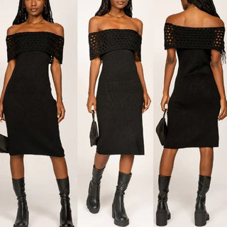 NWT Peixoto Off The Shoulder Ribbed Knit Avril Midi Dress Black Women's Small