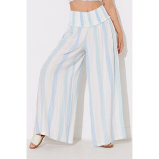 Ocean Drive Venices Stripe Printed Smocked Wide Leg Pants Multicolor Women's M