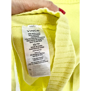 NWT Vince Wool Blend Long Sleeve V-Neck Cropped Pullover Sweater Neon Yellow XS