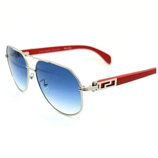 NWT Porta Romana Travel Collection Silver/Red Frame Blue Lens Aviator Sunglasses