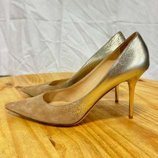 Jimmy Choo Beige Suede & Gold Dégradé Decollete Slip On Pointed Toe Pumps 40 / 9