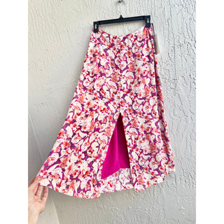 NWT ba&sh Dalenda Floral High Waisted Midi Flared Skirt Fushia Women's 36 / S