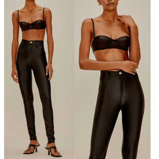 NWT Agua De Coco High-Waisted Body-Fit Buttons Straight Pants Black Women's P/S