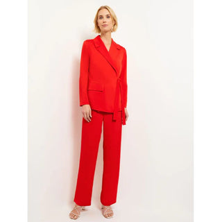 NWT Misook Wrap Crepe de Chine Blazer & Wide Leg Pant Set Sunset Red Women's XS