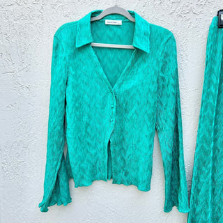 Rivir Dolman Sleeve Textured Shirt & Pull On Pants Set Green Women's Size Medium