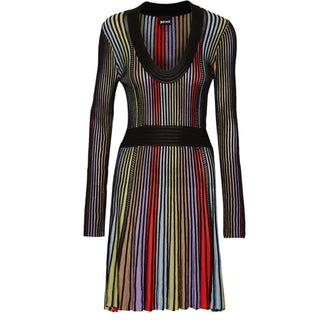 Just Cavalli Long Sleeve Pleated Ribbed Cotton-blend Midi Dress Multicolor XS