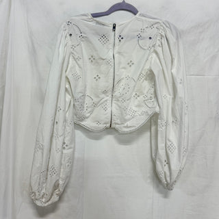 GANNI Broderie Anglaise Long Sleeve Cropped Blouse Bright White Women's 40 US 8