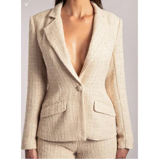 Meshki Adelaide Long Sleeve Single Breasted Tweed Blazer Nude Women's Size XS