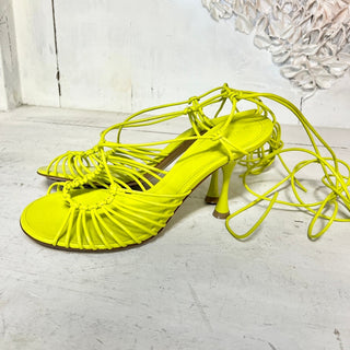 Bottega Veneta Dot Leather Open Toe Lace Up Stilettos Strappy Sandals Green 37