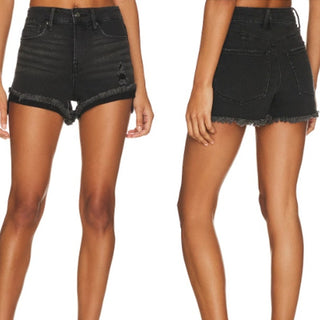 Good American Good Curve High Rise Frayed Cut-Off Jean Short Black089 Women 0/25