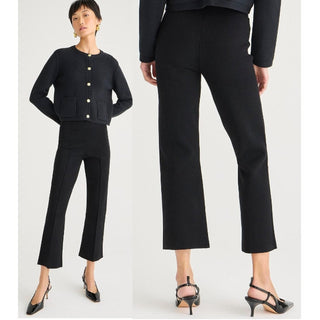 NWT J. Crew Delaney Kickout Pintuck Crop Flare Sweater Pants Black Women's XS