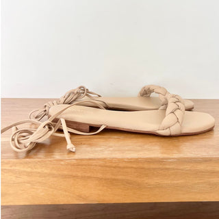NWT KAANAS Chiquita Open Toe Braided Sandal With Ankle Strap Beige Women's 11