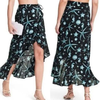 Agua bendita x Target Deep Sea Print Ruffle Wrap Midi Skirt Blue Black Women's L