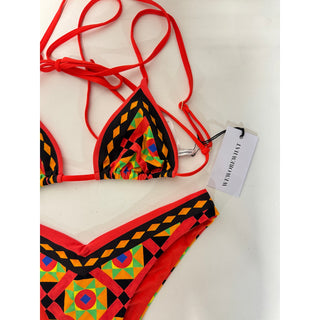 NWT WeWoreWhat Mosaic Cooper Wrap Bikini Top & Delilah Bikini Set Red Women's S