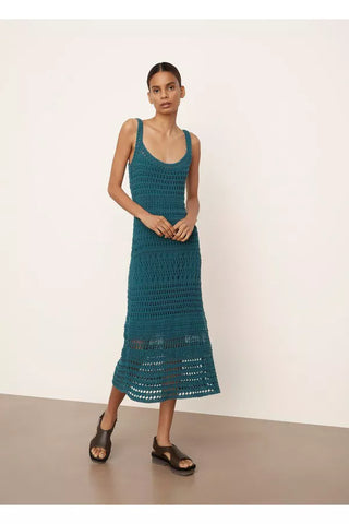 Vince Lace Crochet Sleeveless Scoop Neck Maxi Tank Dress Blue Women's Small
