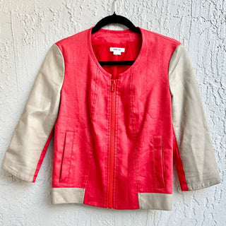 Helmut Lang Lamb Leather 3/4 Sleeve Full Zip Collarless Bomber Jacket Red Small