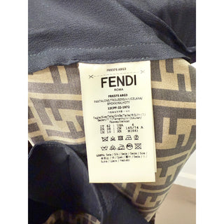 Fendi FF Logo 100% Silk High Waisted Wide Leg Trouser Pants Brown Women's Size 6