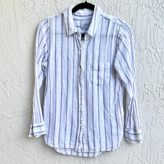 Rails Striped Long Sleeve Chest Pocket Button-Up Shirt Top White/Blue Women's XS