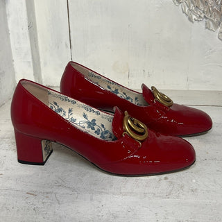 Gucci Patent Leather Slip On Mid-heel Pumps With Double G Red Women's 39.5 / 9