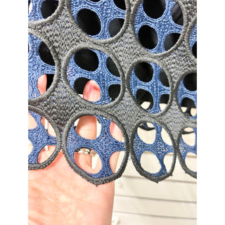 NWT Akris Punto Eyelet Laser Cut Lace Layered Mini Skirt Nero-Blu Mare Women's M