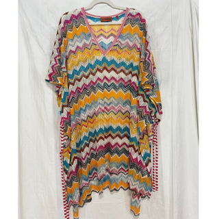 NWOT Missoni Mare Zigzag Striped Crochet-Knit Coverup Tunic Kaftan Pink Womens S