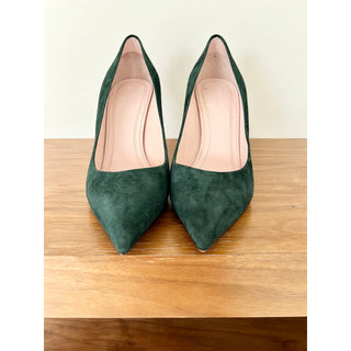 Celine Suede Pointed Toe Stiletto Heels Pump Shoes Teal Green Women's Sz 38.5/ 8