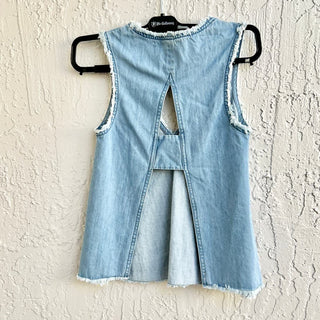 N/Nicholas Sleeveless V-Neck Raw Edge Open Back Denim Top Blue Women's Size US 0