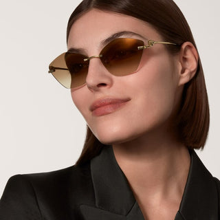 NWT Panthère de Cartier Rimless Gold Metal Gradient Brown Lens Cat Eye Sunglass