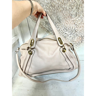 NWT Chloe Pebble Leather Large Paraty Satchel Shoulder Bag Light Skin cream pink