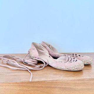 Stuart Weitzman Leather Raffia Strappy Espadrilles Flat Sandals Pink Women's 6.5