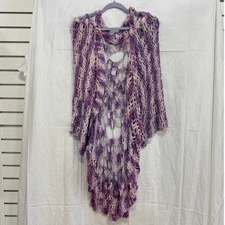 Oversized Crochet Knit Open Front Cardigan Sweater Purple Women's One Size