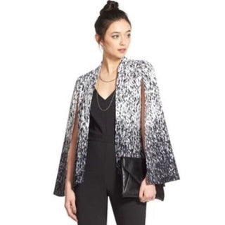 Mural Printed Open Front Cape Blazer Black White Women's Size Small