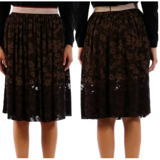 $850 Stella McCartney Floral elastic Knee Length A-Line Skirt Brown Womens Large