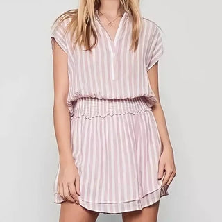 Rails Angelina Linen Blend Stripe Tiered Mini Dress Pink/White Women's Size S