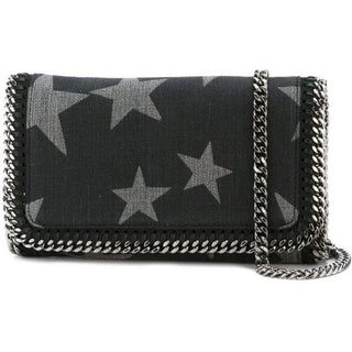 Stella Mccartney Falabella Star Printed Denim Crossbody Bag Black/Gray