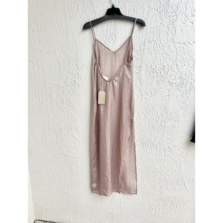 NWT Meshki Phoebe Sleeveless Slit Sheer Iridescent Maxi Dress Taupe Women's XS