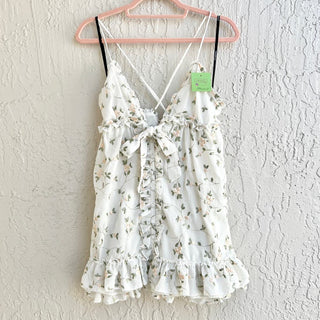 Majoreelle Floral Print Tiered Ruffle Trim Penny Mini Dress White Womens Size XS