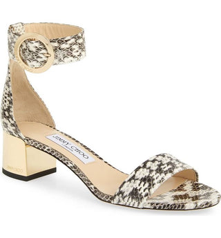 Jimmy Choo Jaimie Snakeprint Ankle Strap Gold Heel Sandals Cream/Black EU 37.5