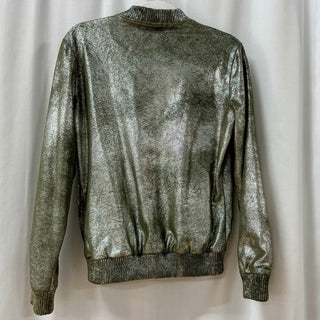 Zara Silver Metallic Long Sleeve Full Zip Bomber Jacket Green Brown Women's XS