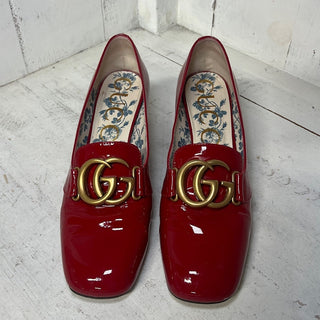 Gucci Patent Leather Slip On Mid-heel Pumps With Double G Red Women's 39.5 / 9