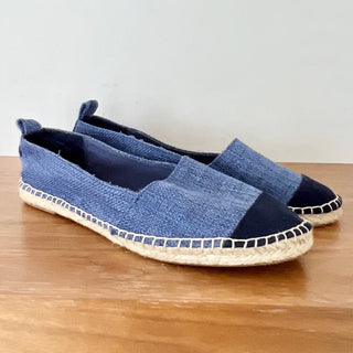 NWOT Loft Woven Stitch Espadrille Flat Slip On Sandal Blue Women's Size 7.5