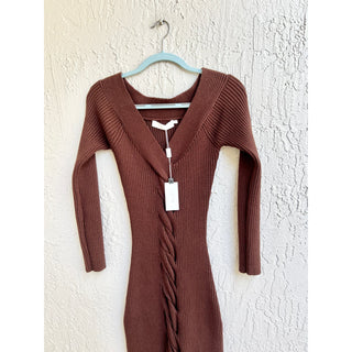 NWT ASTR The Label Vesper Ribbed Knit Sweater Midi Dress Dark Brown Women's XS